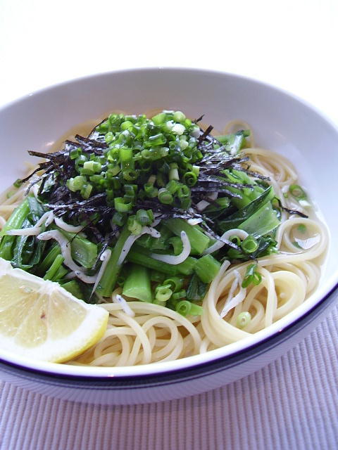 小松菜としらすの和風スパゲッティの画像