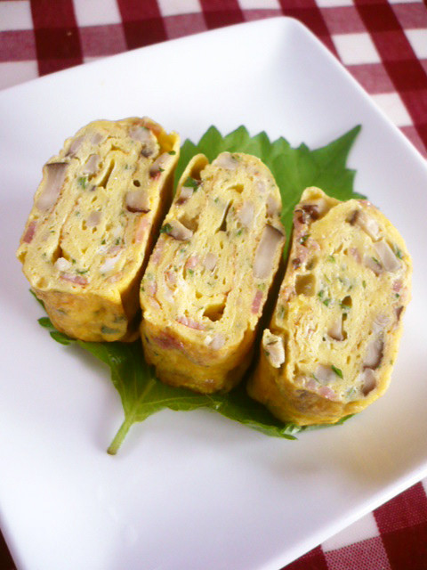 お弁当に❀椎茸＆ベーコン入り卵焼き♬の画像