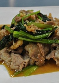 豚肉と小松菜の味噌ラー炒め