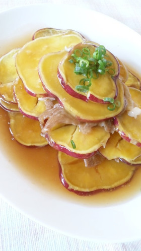 さつまいも&豚肉の重ね蒸しあんかけ♪