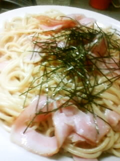 ベーコンとわさび醤油のスパゲティ