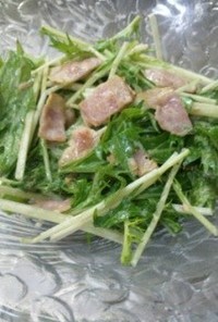 サッパリ水菜とベーコンの梅マヨサラダ