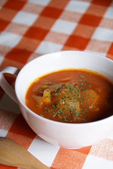 野菜ジュースで野菜スープの写真