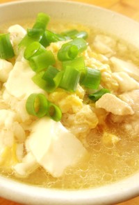 とってもシンプルな豆腐混ぜ混ぜ鶏雑炊