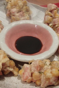 魚肉ソーセージとコーンの天ぷら