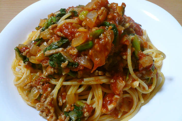 小松菜とひき肉のトマトパスタ レシピ 作り方 By Anne クックパッド 簡単おいしいみんなのレシピが356万品