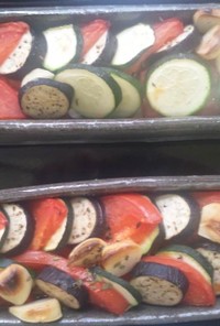 夏野菜と白身魚の香草オーブン焼き
