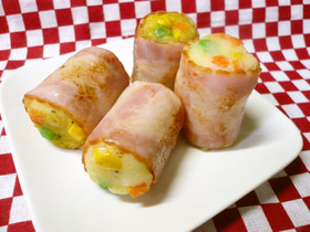 お弁当に♪Mixベジポテトのベーコン巻き