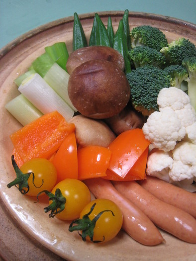 うちの定番「蒸し鍋/温野菜」の写真