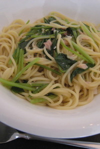 ツナと壬生菜(みぶな)のスープパスタ