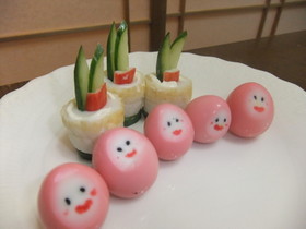 ピンクだるまと門松(おせち料理)