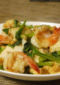 海老と厚揚げ、小松菜の中華風炒め煮