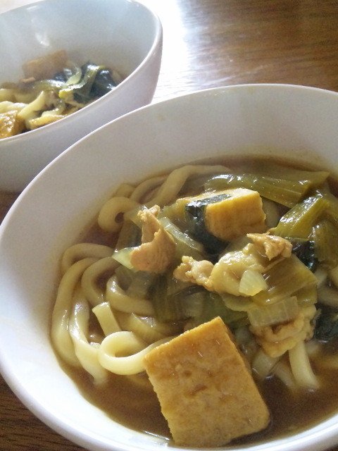 リメイク♪小松菜と厚揚げ煮でカレーうどんの画像