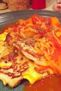 ポークピカタ＋残りもの野菜のトマト煮