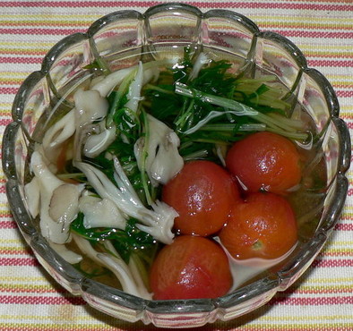 水菜と舞茸とミニトマトの煮浸しの写真