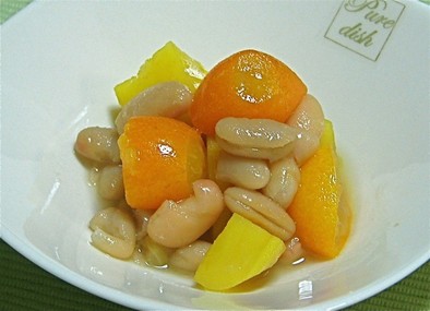 金柑と白いんげん豆，さつまいもの甘煮の写真