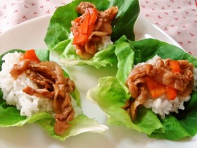 サラダ菜の手巻き焼き肉