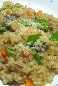 干し椎茸，高野豆腐と野菜の玄米リゾット