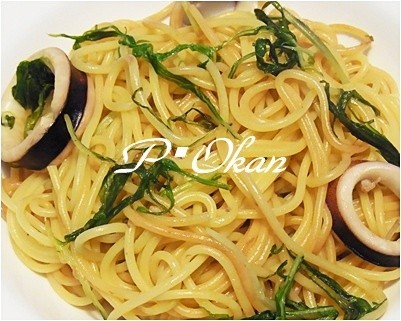 イカと水菜のぺペロンチーノ風パスタの画像