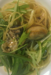牡蠣と水菜のペペロンチーノスパゲッティ