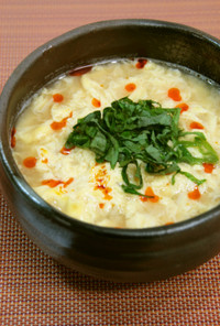 花咲き卵の豆乳味噌スープご飯