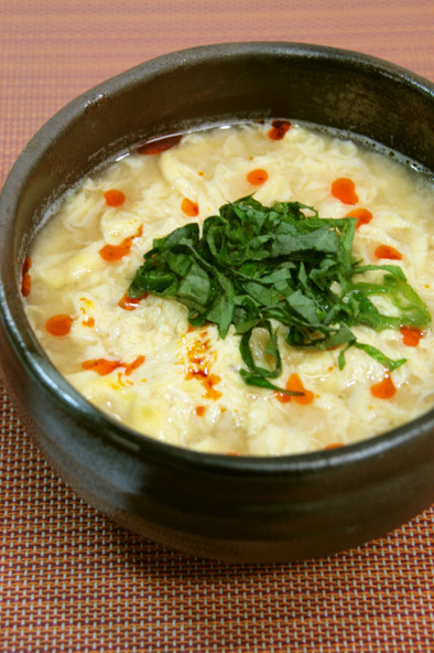 花咲き卵の豆乳味噌スープご飯の写真