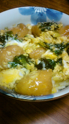寒締めほうれん草とあぶら麩の卵とじ丼