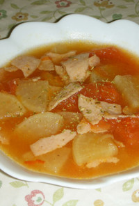 ふんわりオリーブ♪トマトと大根のスープ