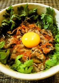 ✿春菊と牛肉で♬すきやき風月見にゅう麺✿