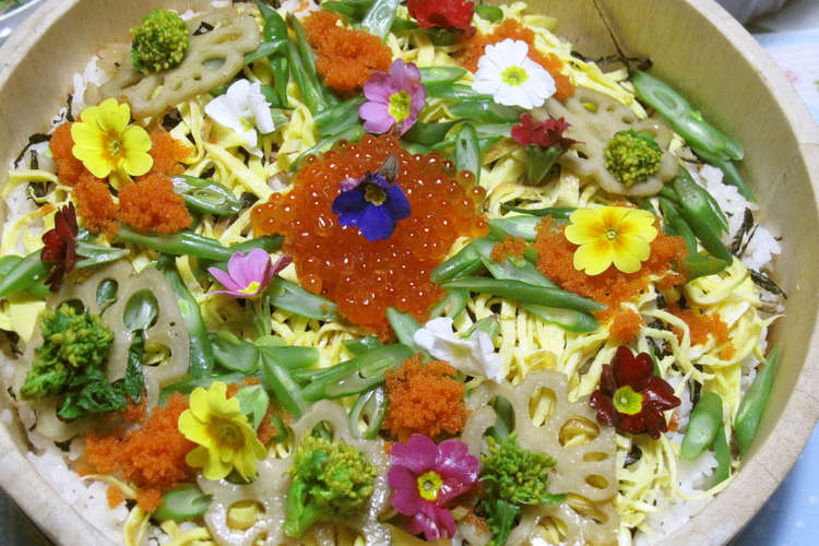 春のちらし寿司はお花畑です レシピ 作り方 By マミーズ Rei クックパッド 簡単おいしいみんなのレシピが366万品