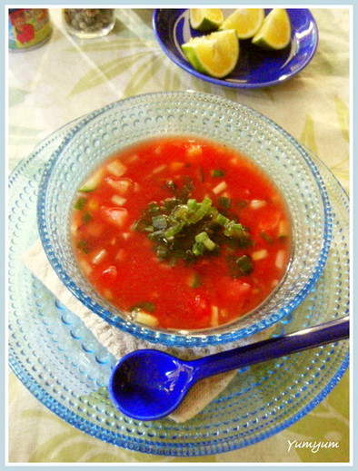 サラダ感覚・具だくさん冷たいトマトスープの写真