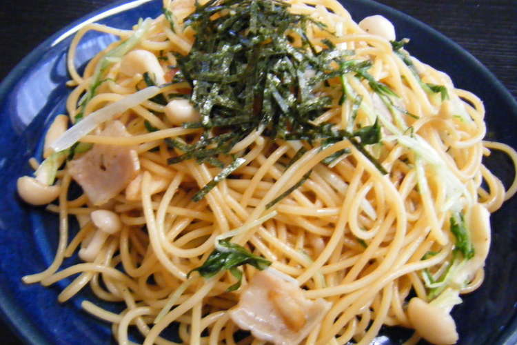水菜と白しめじのパスタ バター醤油風味 レシピ 作り方 By Sindy0922 クックパッド