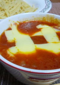 チーズとミートソースのとろーりつけパスタ