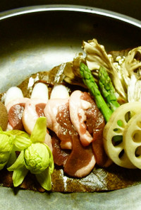 タジン鍋使用★春の朴葉味噌焼き