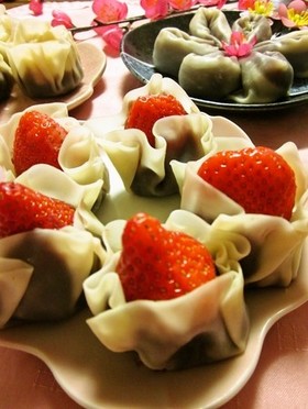 餃子皮で♡苺大福もどき