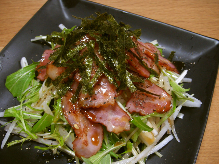 カリカリベーコンと水菜のサラダ☆の画像