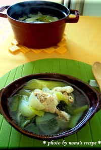 小松菜とダブルねぎ＆手羽元の美肌鍋