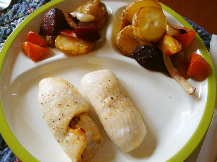 魚のスパイス巻きと根菜のオーブン焼きの画像