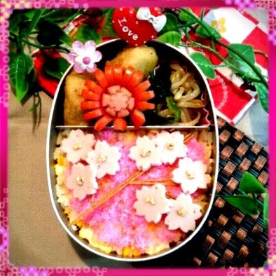 キャラ弁☆お花見だ♪桜弁の写真