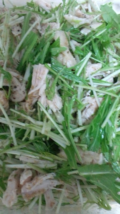 鶏胸肉と水菜のサラダの写真