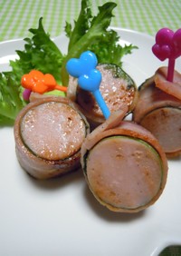 お弁当♡魚肉のベーコン大葉巻き✿