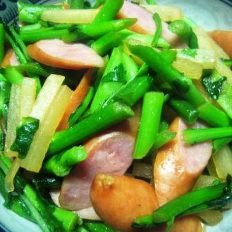 小松菜とウインナーのザーサイ炒め