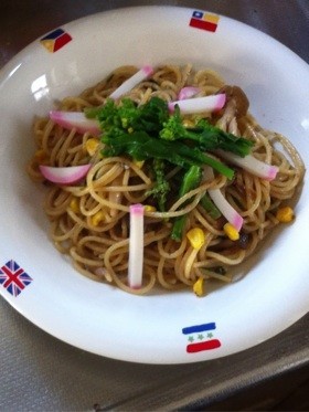 菜の花とオイルサーディンの桜咲くパスタ