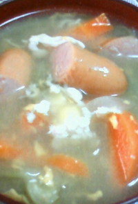 ウィンナーと野菜の和風卵スープ
