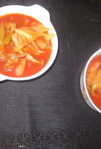 濃厚トマトジュースで野菜スープ