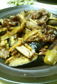 牛肉と茄子と里芋のオイ味噌炒め