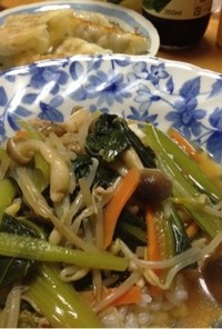 小松菜と豚肉の中華丼風