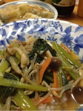 小松菜と豚肉の中華丼風の画像