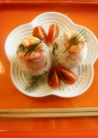 おもてなしランチ☆海老とみょうがの酢飯