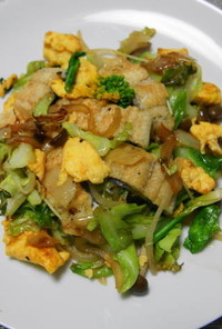 春野菜と鰻の白焼きの炒め物
